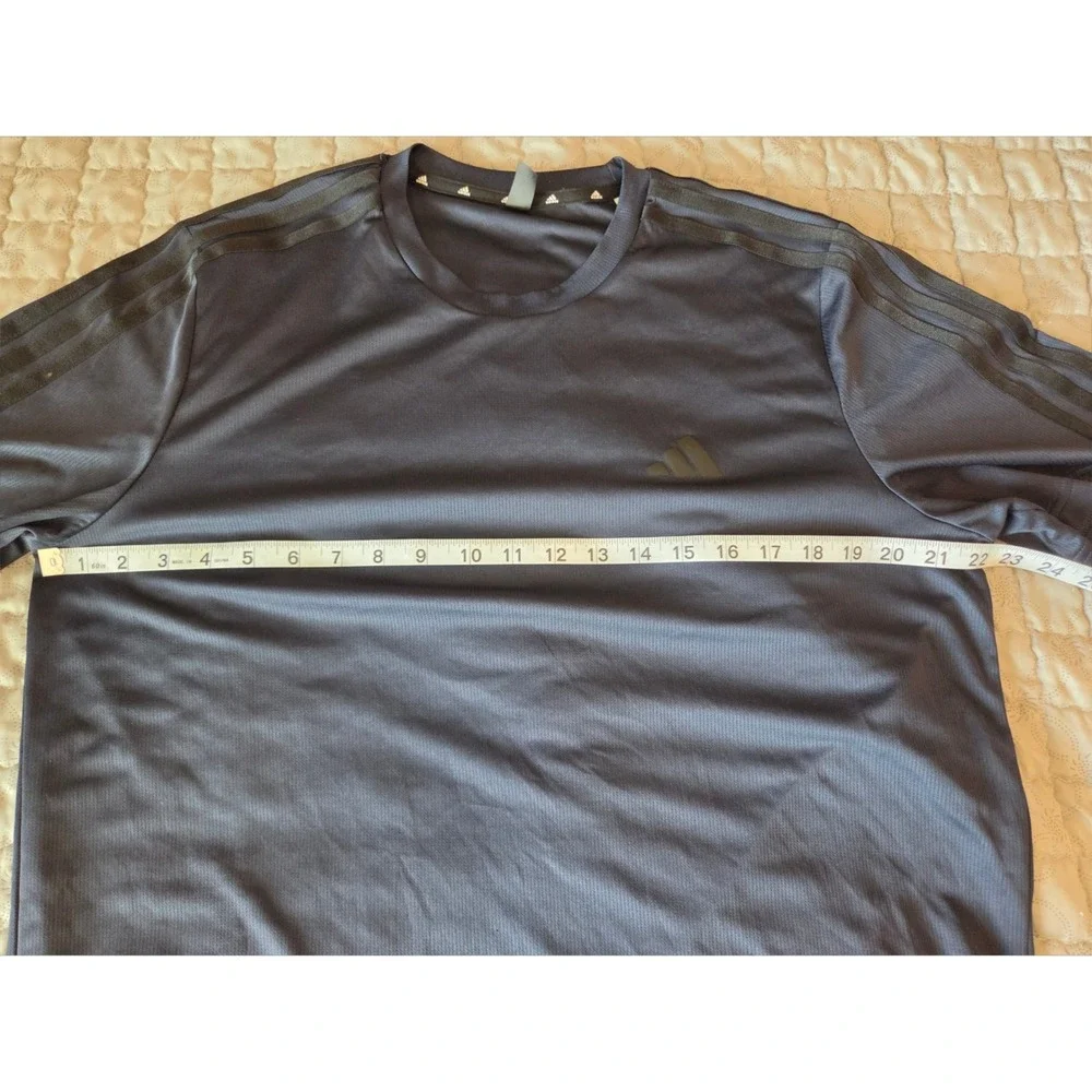 Adidas Aeroready Mens Large Navy Blue 3-Stripe Performance T-Shirt JW6140